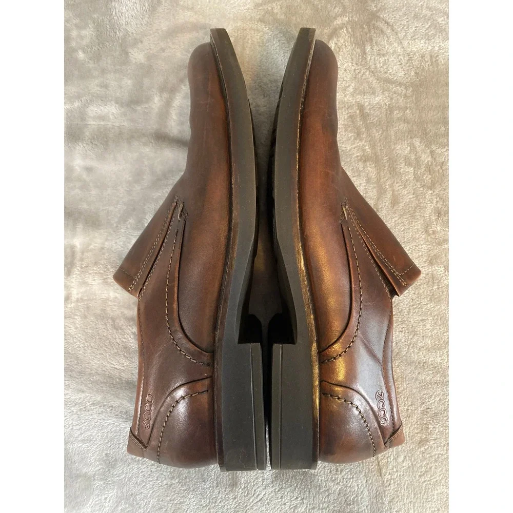 ECCO Helsinki Slip On EU 42 US 8-8.5 Brown Leather Comfort Loafers Dress Shoes